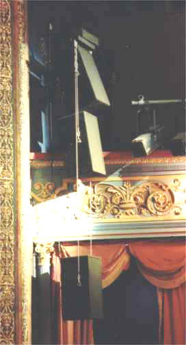 Close up of a vertical speaker array